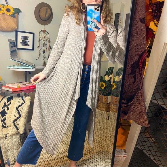 Edista Marled Neutral Beige Long Waterfall Sweater Cardigan Size Small - Picture 6 of 14